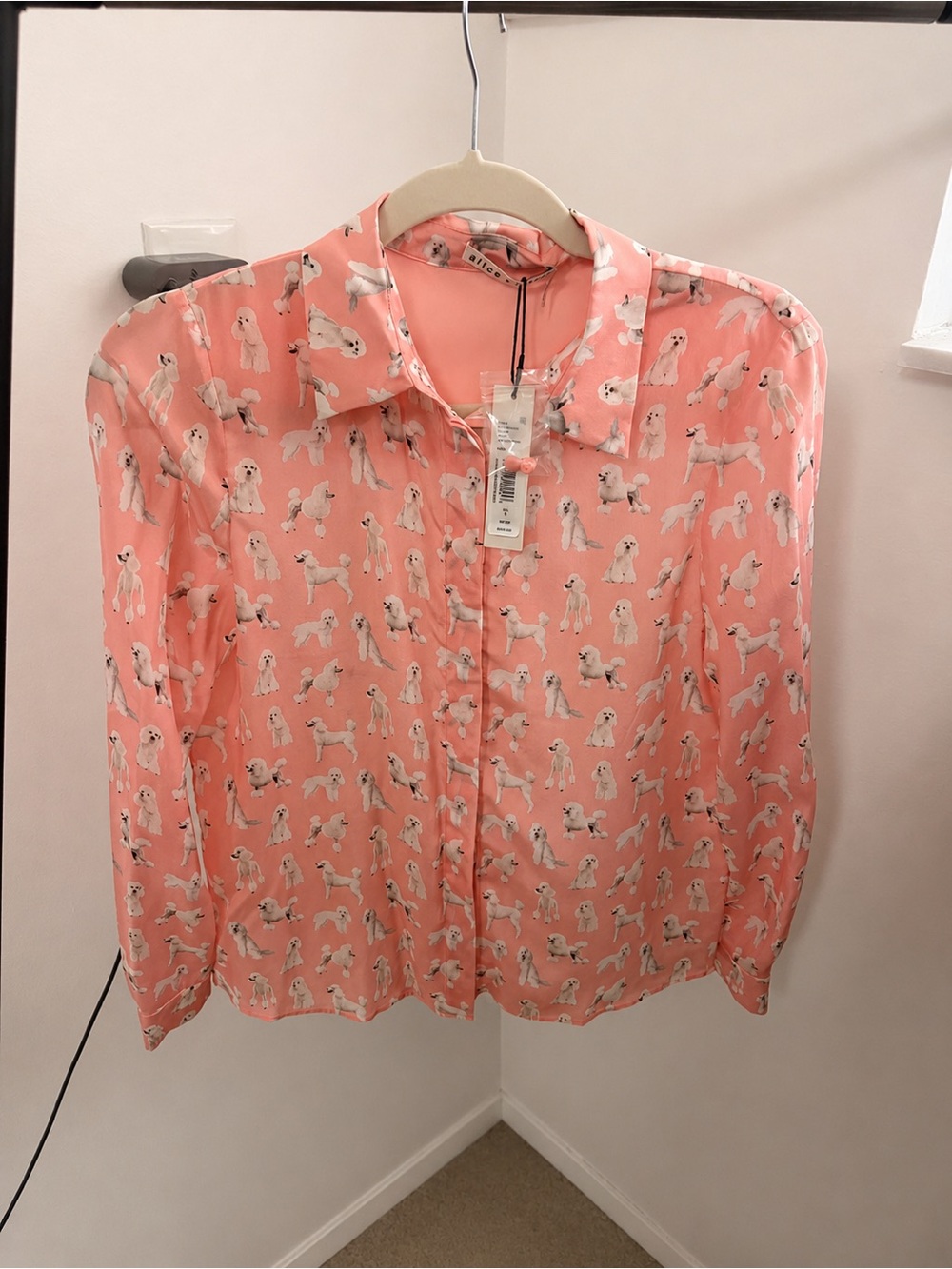 Alice + Olivia Pink Poodle Print Button-Up Blouse NWT